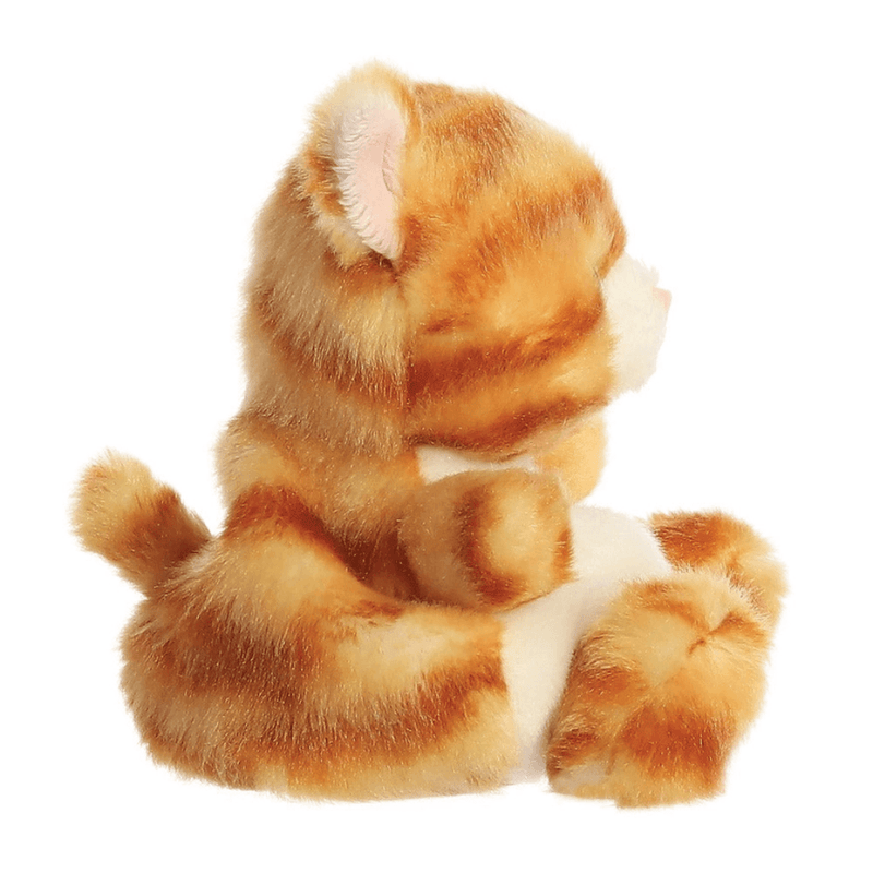 Side view of Palm Pals Meow Kitty striped orange cat plush toy