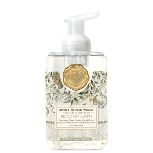 Michel Design Works Peace on Earth foaming hand soap 530ml pump with winter greenery artwork