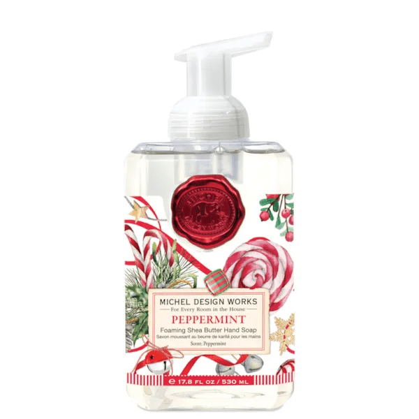 Michel Design Works Peppermint foaming hand soap 530ml pump with candy cane artwork