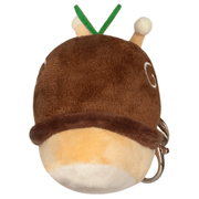 Rear view of Micro Squishable Garden Snail keychain showing its soft brown shell and green sprout