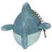 Back view of Micro Squishable Megalodon plush keychain showing fins and chain attachment