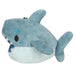Side view of Micro Squishable Megalodon plush keyring showing shark shape and stitched details