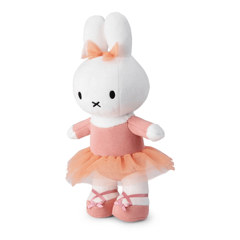 Miffy Ballerina plush toy 24cm with peach tutu and ballet shoes side view