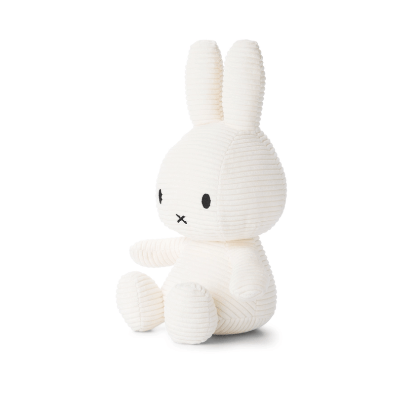White Miffy corduroy plush toy 33cm by Bon Ton Toys side view