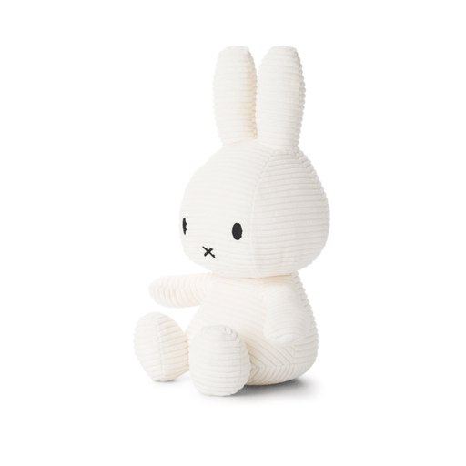 White Miffy corduroy plush toy 33cm by Bon Ton Toys side view