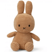Front view of beige corduroy Miffy plush by Bon Ton Toys, 23 cm tall.