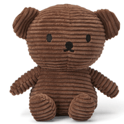 Front view of brown corduroy Boris Bear plush from the Miffy & Friends range by Bon Ton Toys, 17 cm tall
