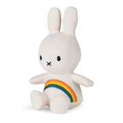 White Miffy corduroy plush toy with rainbow detail 18cm side view