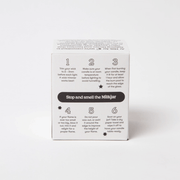 Back of Milkjar box showing burn care tips and Stop and smell the Milkjar message.