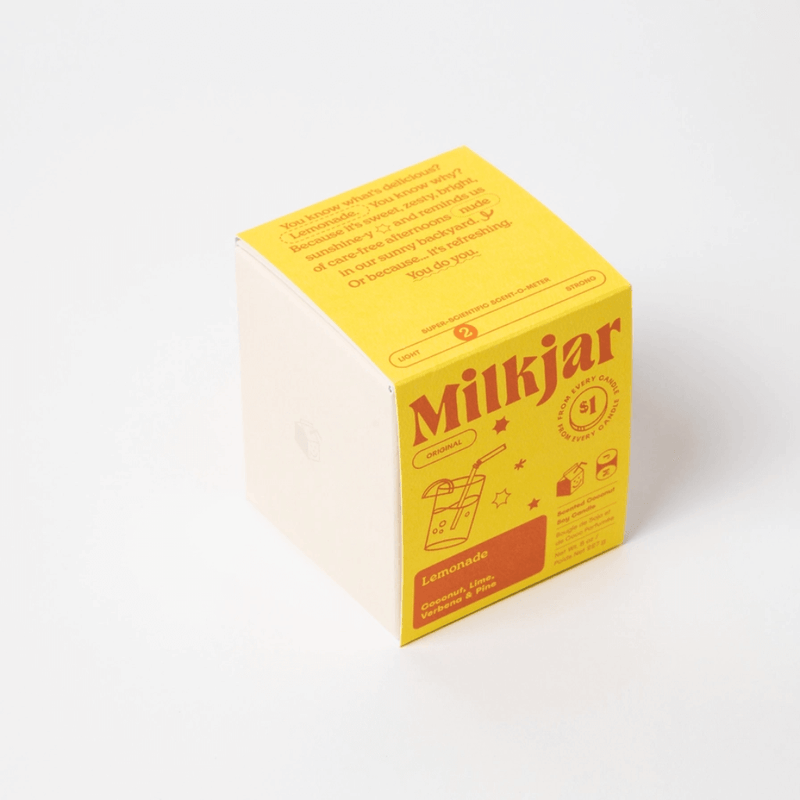 Back of The Feel-Good Candle Co box with inclusive workplace message and $1 donation information.