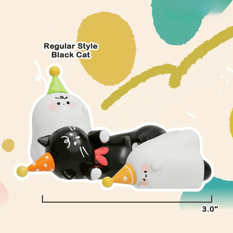 Black Cat Mimi Maomao figure with white ghost companions from the Jinart blind box series