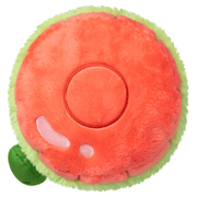 Top view of the Mini Comfort Food Jar of Pickles plush toy showing the coral jar lid
