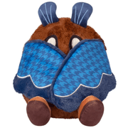 Mini Squishable Academia Mothman plush with blue houndstooth wings folded closed