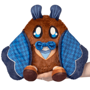 Mini Squishable Academia Mothman plush with a blue bow tie and houndstooth wings