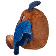Side view of Mini Squishable Academia Mothman with a brown body and blue wing