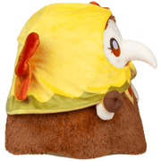 Side view of Autumn Fairy Plague Nurse Squishable plush showing yellow hood, autumn leaf wings and acorn