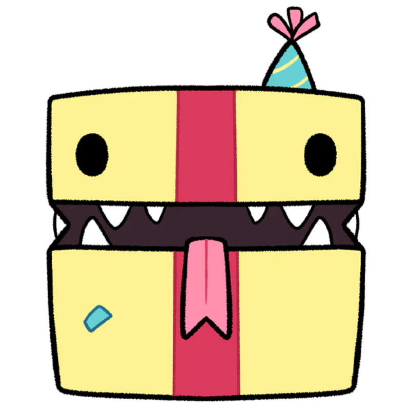 Illustration artwork of the Mini Squishable Birthday Mimic Gift plush toy design