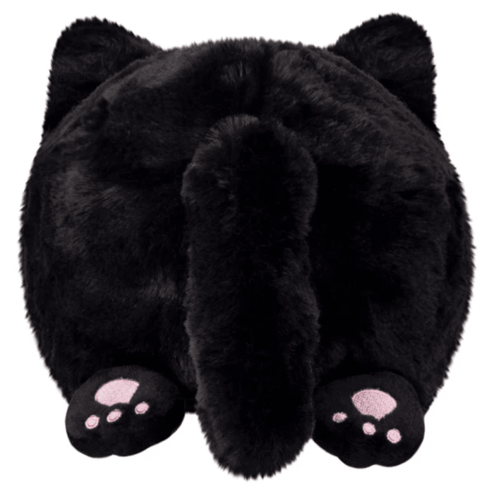 Back view of Mini Squishable Black Kitty plush showing tail and pink paw pads