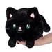 Front view of Mini Squishable Black Kitty plush with green eyes, pink nose and whiskers