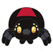 Cartoon drawing of Mini Squishable Black Widow with red hourglass and cute yellow eyes.