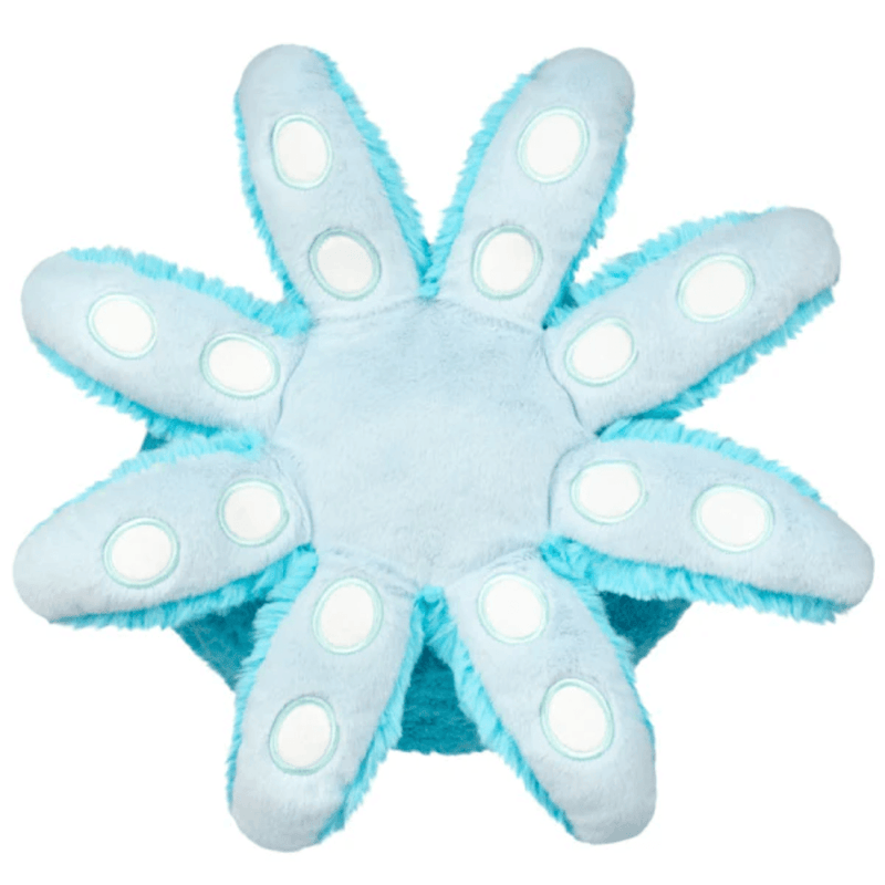 Underside of the Mini Squishable Blue Baby Octopus showing eight detailed tentacles