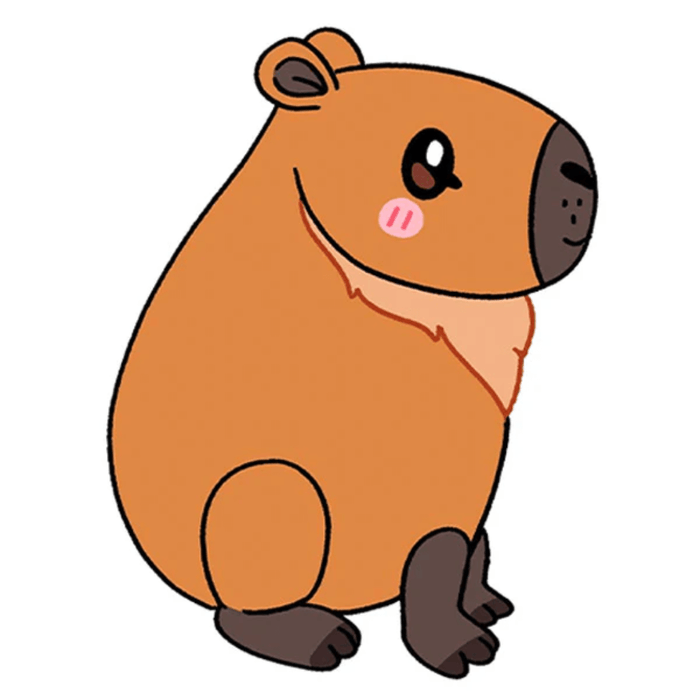 Cute cartoon illustration of a capybara matching the Mini Squishable Capybara plush toy