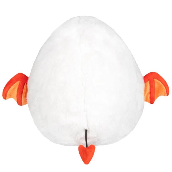 Back view of Mini Squishable Deviled Egg plush showing fluffy white egg body and heart tail