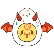 Cartoon illustration of the Mini Squishable Deviled Egg character with horns and wings