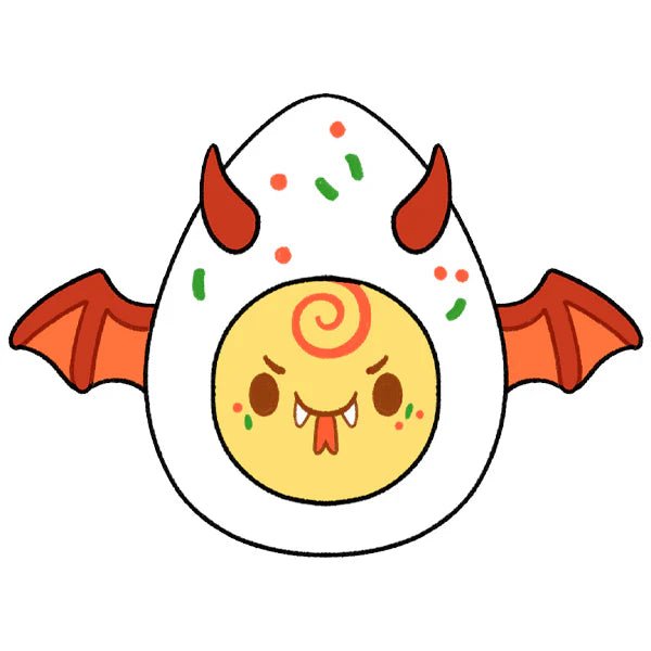 Cartoon illustration of the Mini Squishable Deviled Egg character with horns and wings