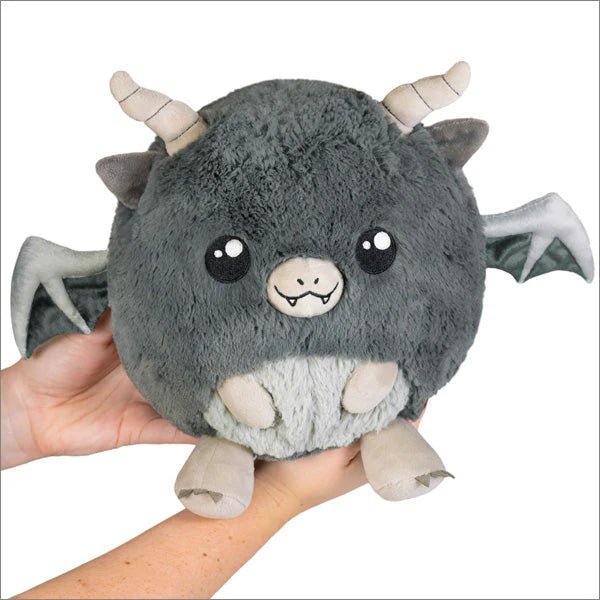 Mini Squishable Gargoyle plush toy with grey horns, wings, and adorable fanged smile.