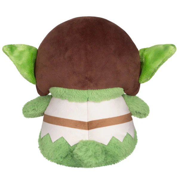 Back view of Mini Squishable Goblin plush showing brown hood and tunic with belt band.
