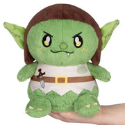 Mini Squishable Goblin plush toy, green fantasy goblin with brown hood, belt detail and tiny fang.