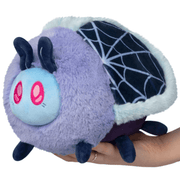 Mini Squishable Haunted Moth plush with lavender fur and web-patterned wings