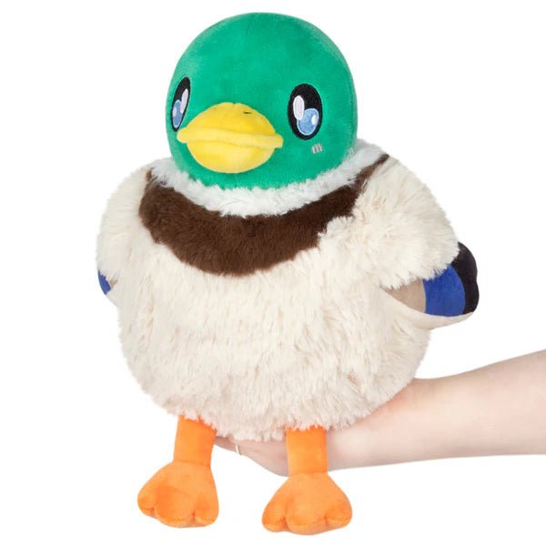 Mini Squishable Mallard plush toy with soft cream body, green head, and orange feet.
