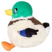 Side profile of Mini Squishable Mallard plush with blue wing detail and cheerful expression.