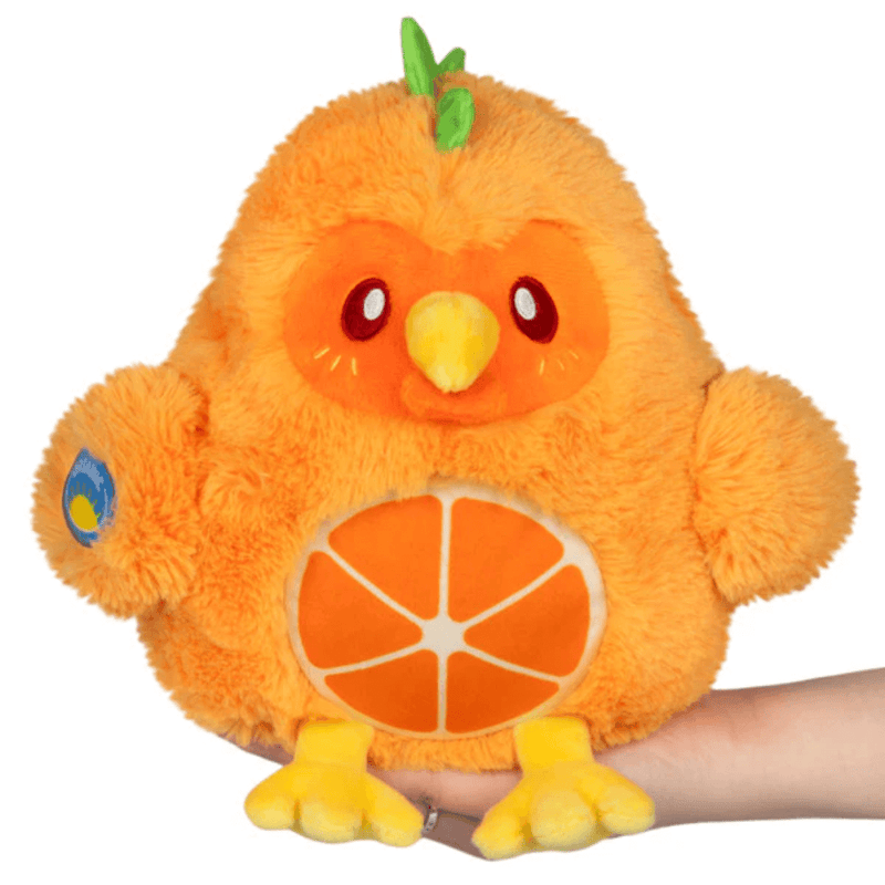 Mini Squishable Orange Chicken plush front view with orange slice belly