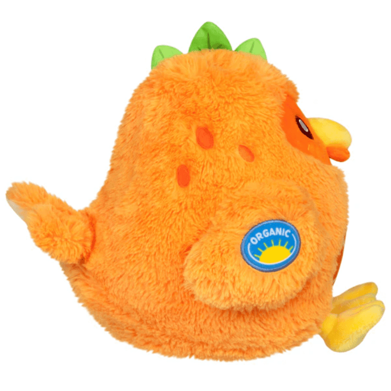 Mini Squishable Orange Chicken plush side view showing organic patch
