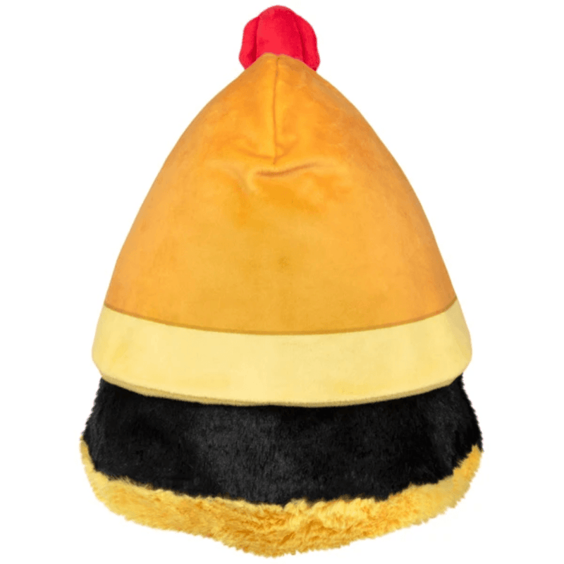 Rear view of Mini Squishable Pharaoh Plague Doctor showing golden headdress and fluffy black cloak
