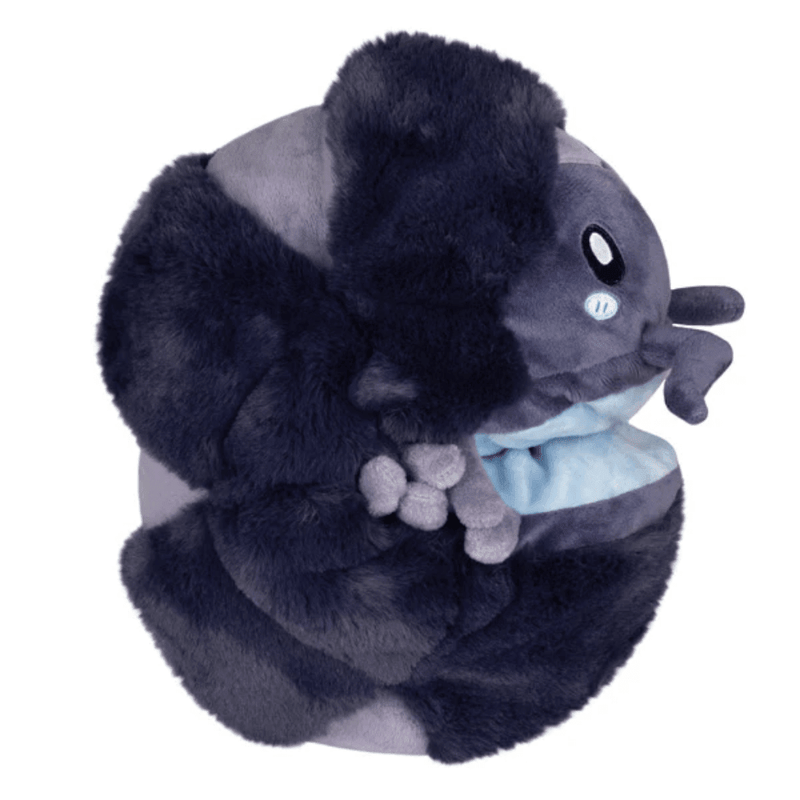 Mini Squishable Pillbug Rollie Pollie plush toy rolled into a ball shape, showing soft segmented texture.