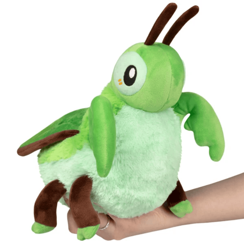 Mini Squishable Praying Mantis plush with oversized eyes, brown antennae and fluffy mint-green tummy