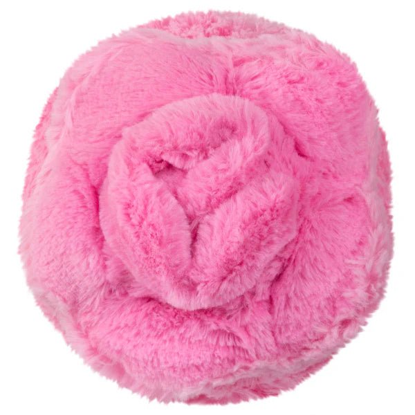 Top view of Mini Squishable Rose plush showing the pink rosebud spiral detail