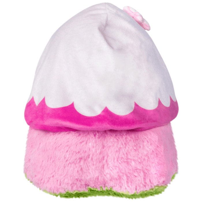 Back view of Mini Squishable Sakura Plague Nurse Plush showing pink hooded cape and soft plush design