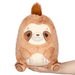 Front view of Mini Squishable Sleepy Sloth plush toy with embroidered face and fluffy tuft.