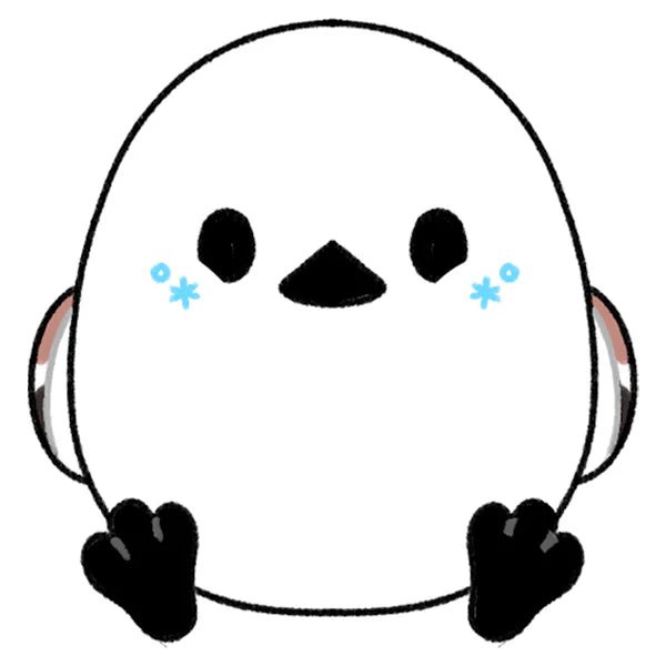 Mini Squishable Snow Fairy Bird character artwork with blue snowflake cheek details and black feet.