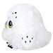 Side view of Mini Squishable Snowy Owl plush toy with fluffy wings and black speckle accents.