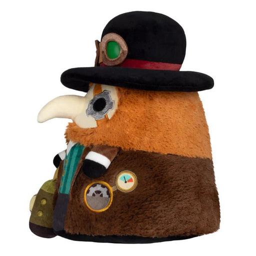 Side profile of Mini Squishable Steampunk Plague Doctor with detailed coat patches and vintage lantern.
