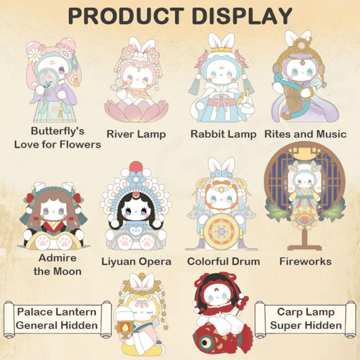 MJ Studio Lantern Festival Blind Box lineup showing 8 regular designs plus 2 hidden.