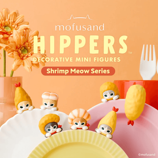 Mofusand HIPPERS Shrimp Meow cat figures displayed together