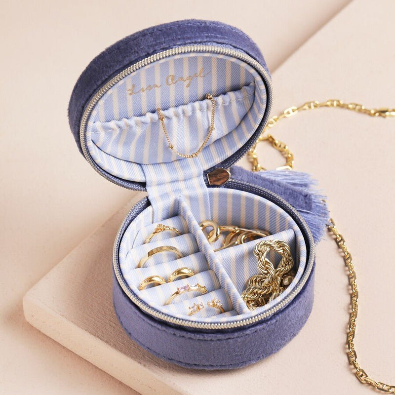 Lisa Angel Moonrise Mini Round Velvet Travel Jewellery Case in Blue – Something Different Gift Shop
