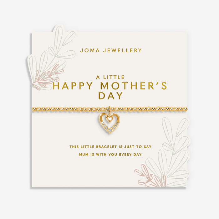 Joma Jewellery A Little Happy Mother’s Day Bracelet on sentiment card with floral sprig design, gold-plated beaded Bracelet gift for Mum.